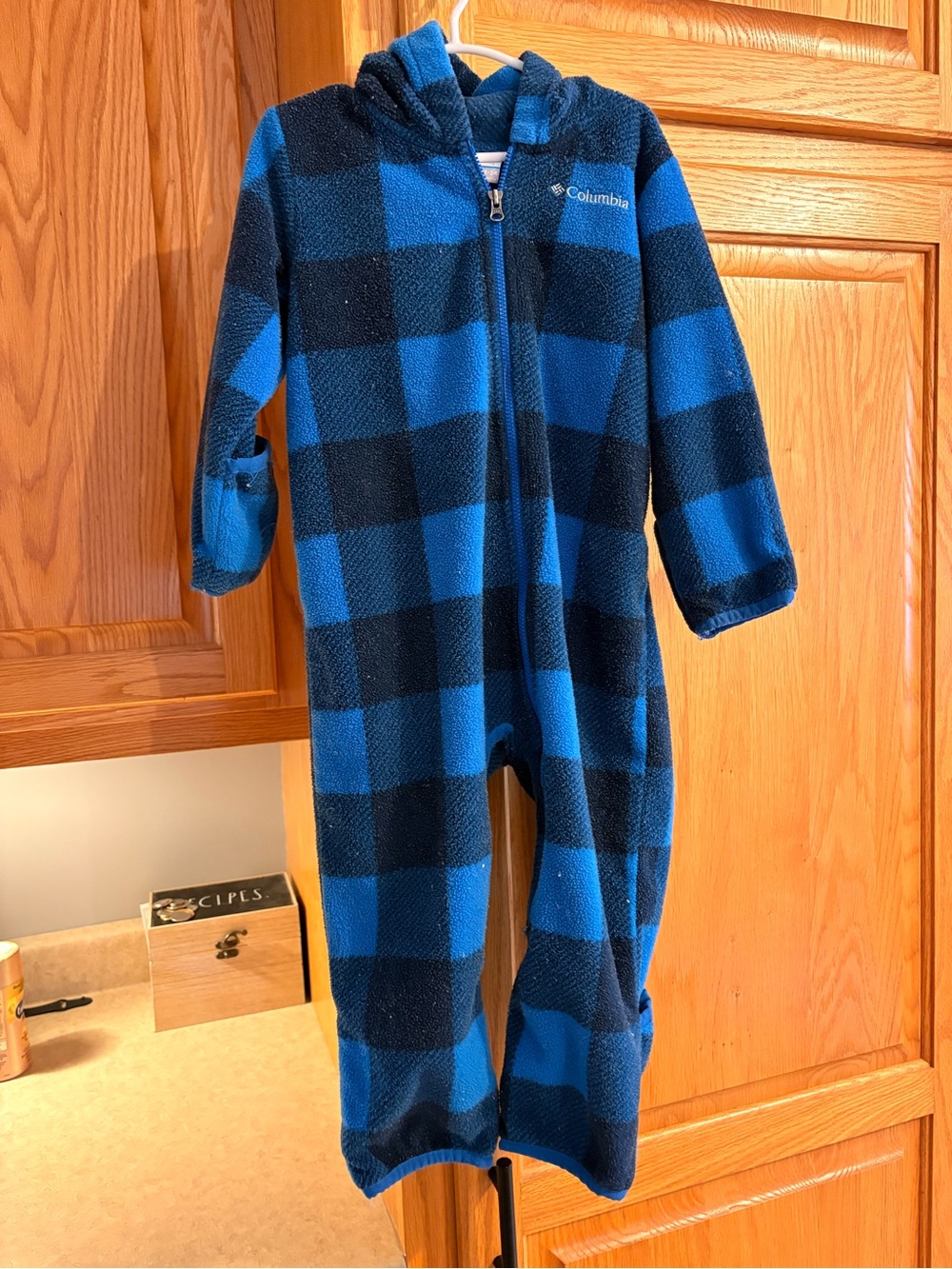 Columbia Kids Blue and Black Plaid Fleece Hooded One-Piece